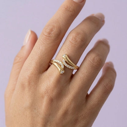 Twin Curve Diamond Gold Ring