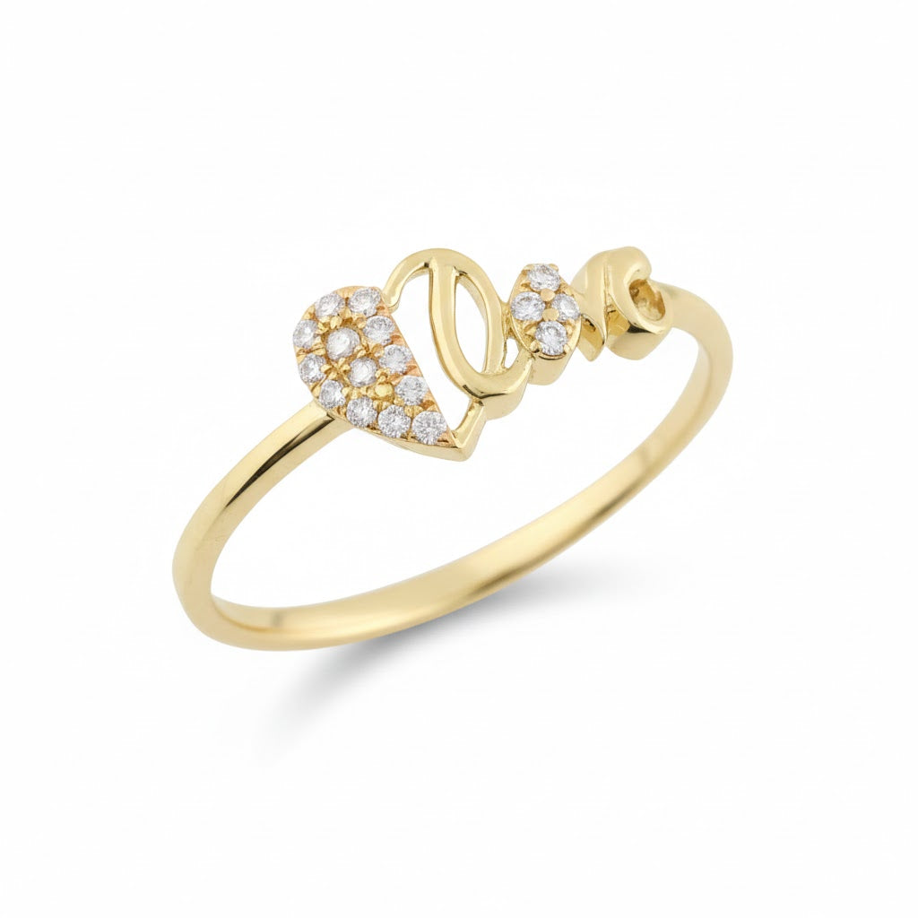 Charming Heart Love Motif Diamond Gold Ring