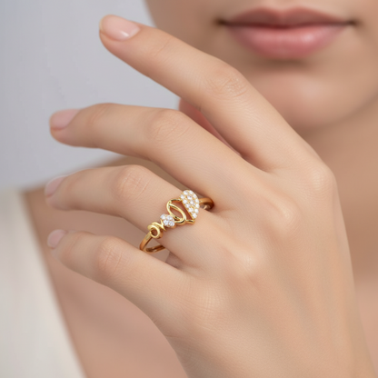 Charming Heart Love Motif Diamond Gold Ring