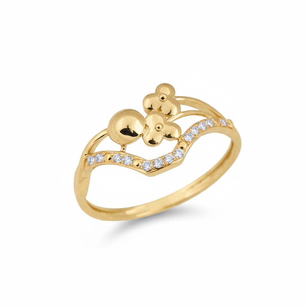 Artistic Bubble Cluster Curve Design Diamond Gold Ring