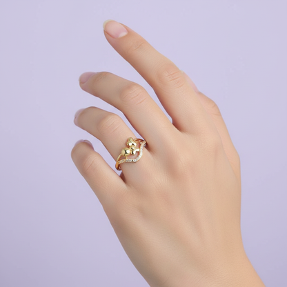Artistic Bubble Cluster Curve Design Diamond Gold Ring