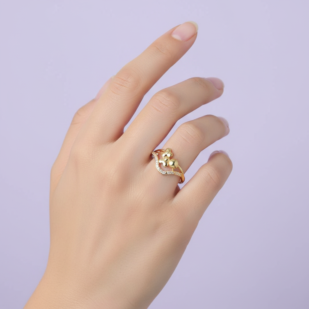 Artistic Bubble Cluster Curve Design Diamond Gold Ring