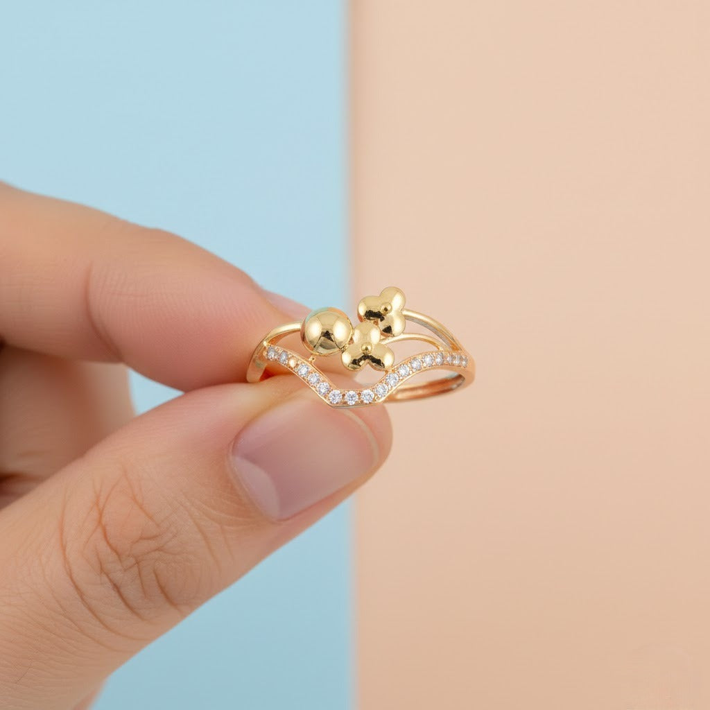 Artistic Bubble Cluster Curve Design Diamond Gold Ring