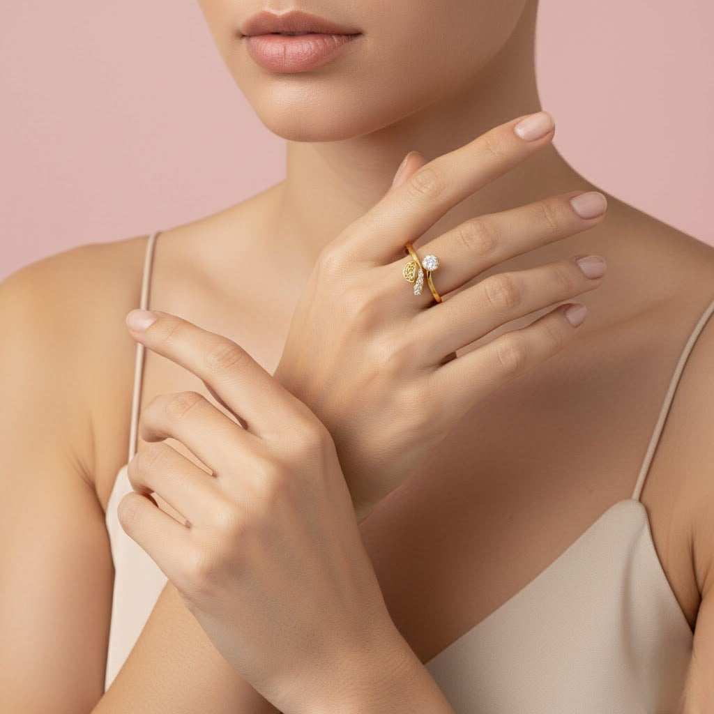 Floral Curve Diamond Gold Ring