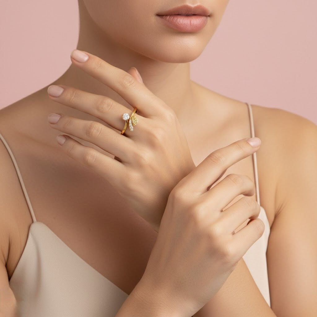 Floral Curve Diamond Gold Ring