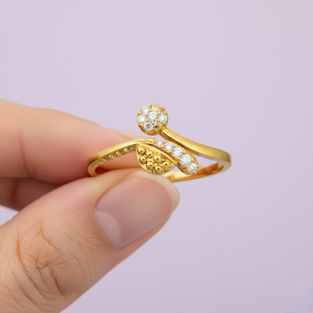 Floral Curve Diamond Gold Ring