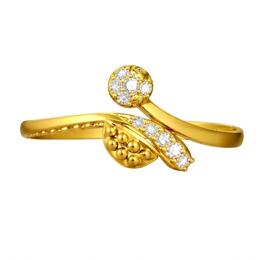 Floral Curve Diamond Gold Ring