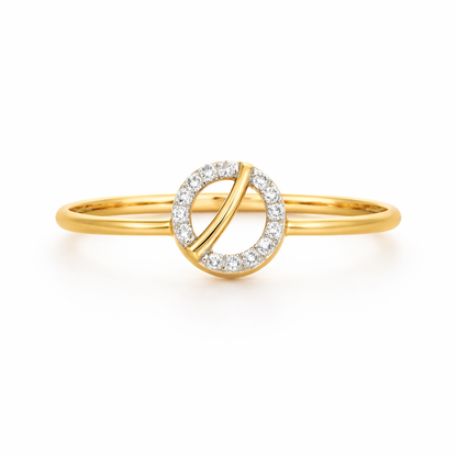 Minimal Circular Slash Motif Diamond Gold Ring