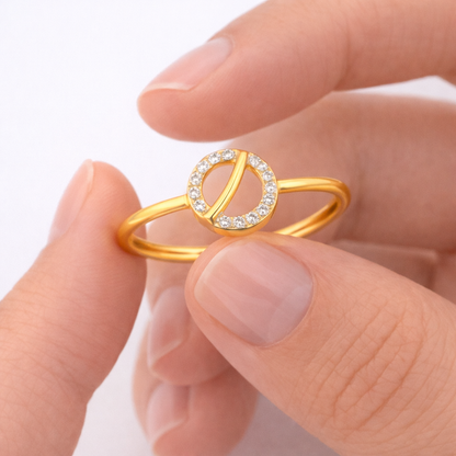 Minimal Circular Slash Motif Diamond Gold Ring
