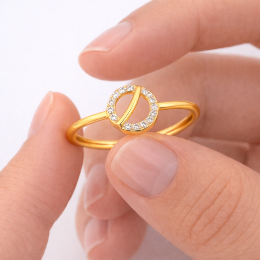 Minimal Circular Slash Motif Diamond Gold Ring