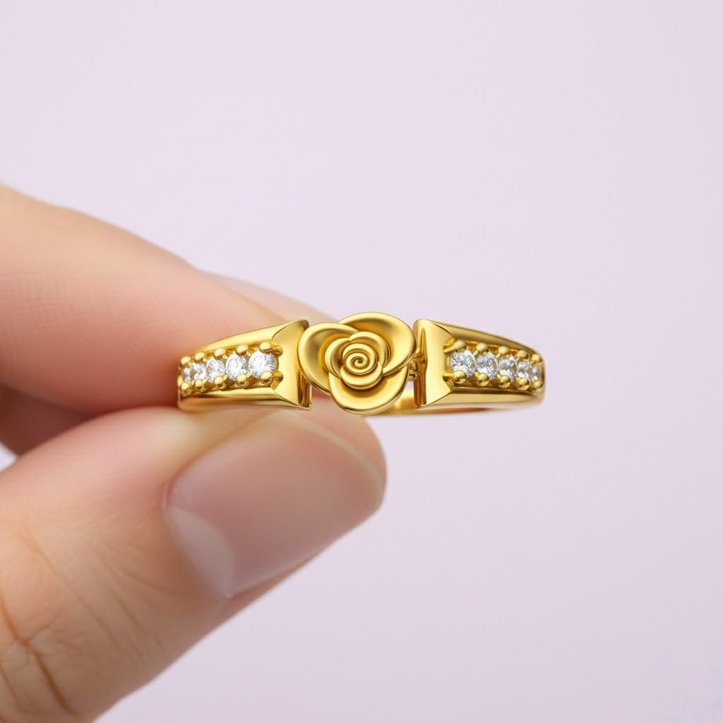 Rose Center Diamond Gold Ring