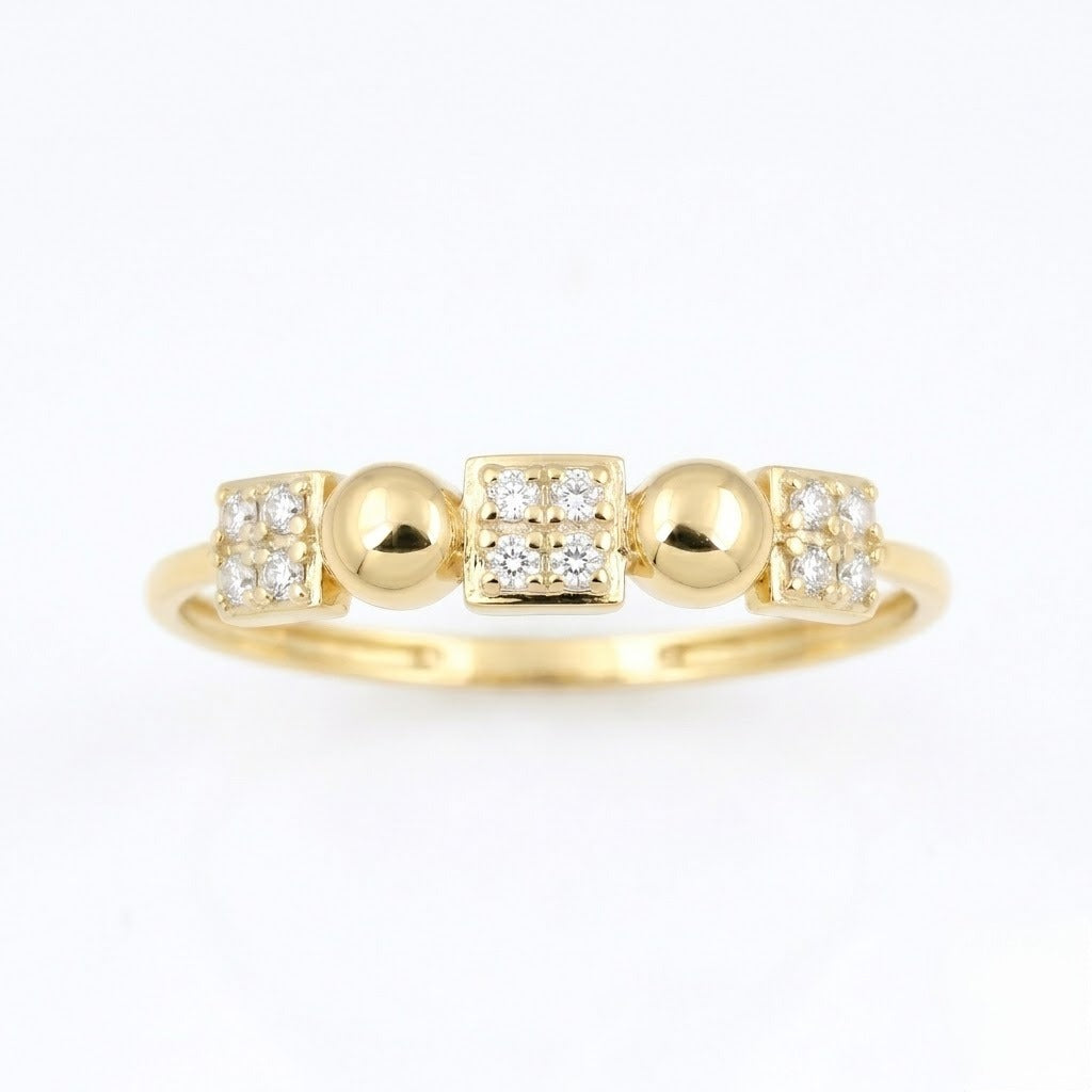 Geometric Bead Diamond Gold Ring