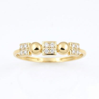 Geometric Bead Diamond Gold Ring
