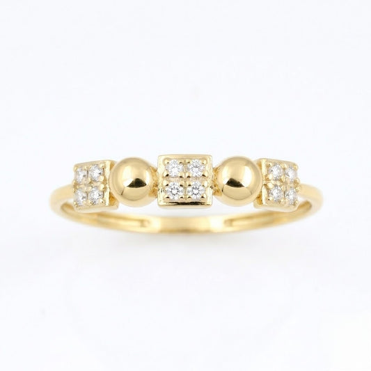 Geometric Bead Diamond Gold Ring