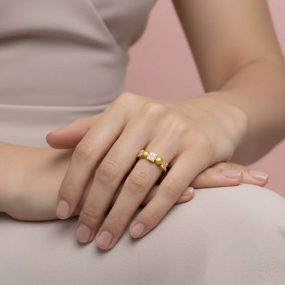 Geometric Bead Diamond Gold Ring