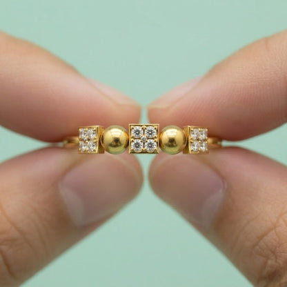Geometric Bead Diamond Gold Ring