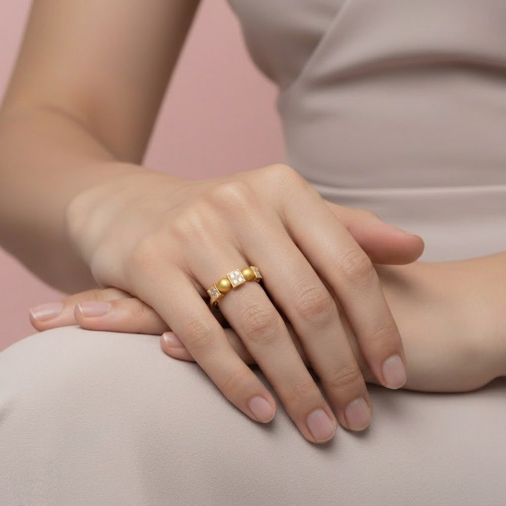 Geometric Bead Diamond Gold Ring