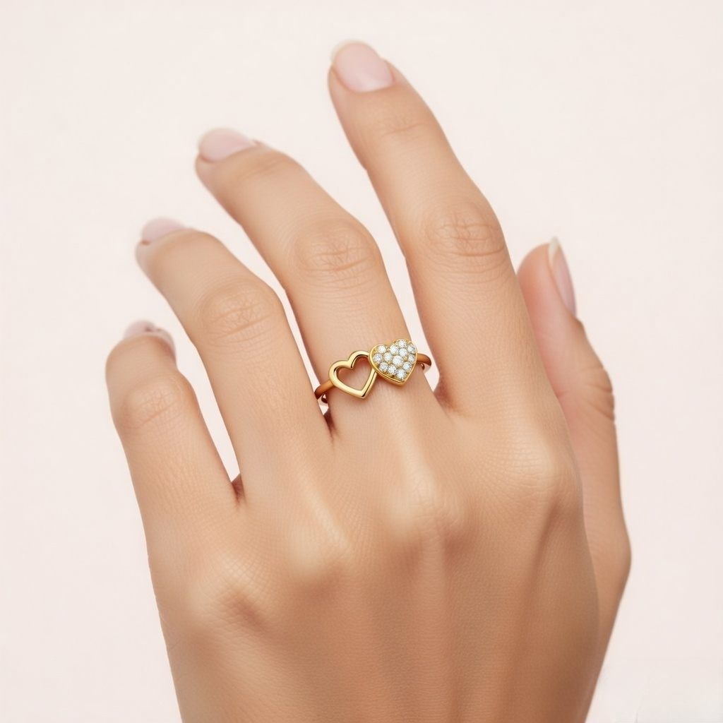 Dual Heart Diamond Gold Ring