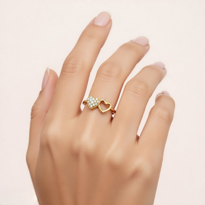 Dual Heart Diamond Gold Ring