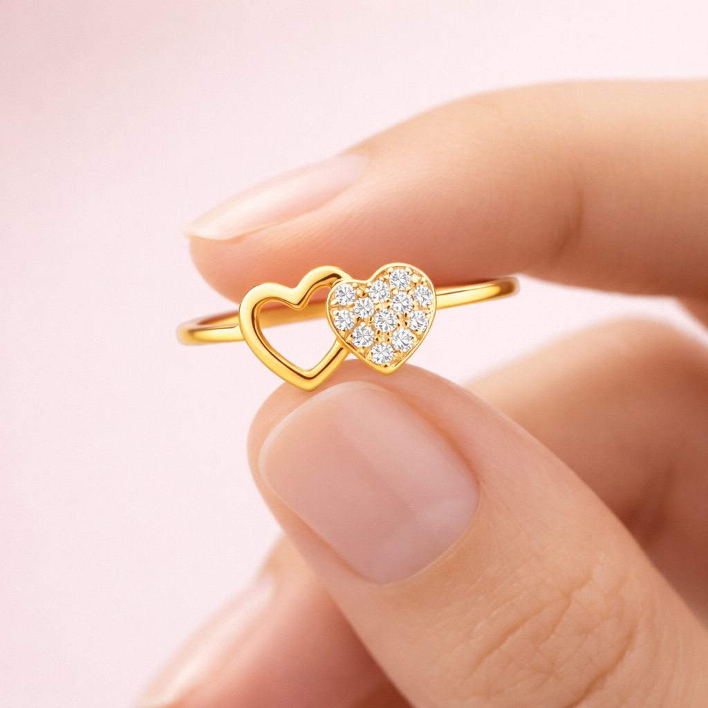 Dual Heart Diamond Gold Ring