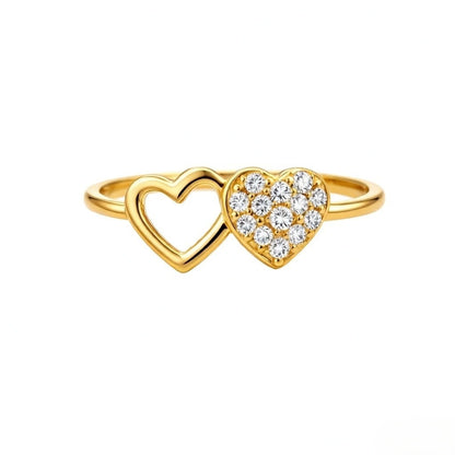 Dual Heart Diamond Gold Ring