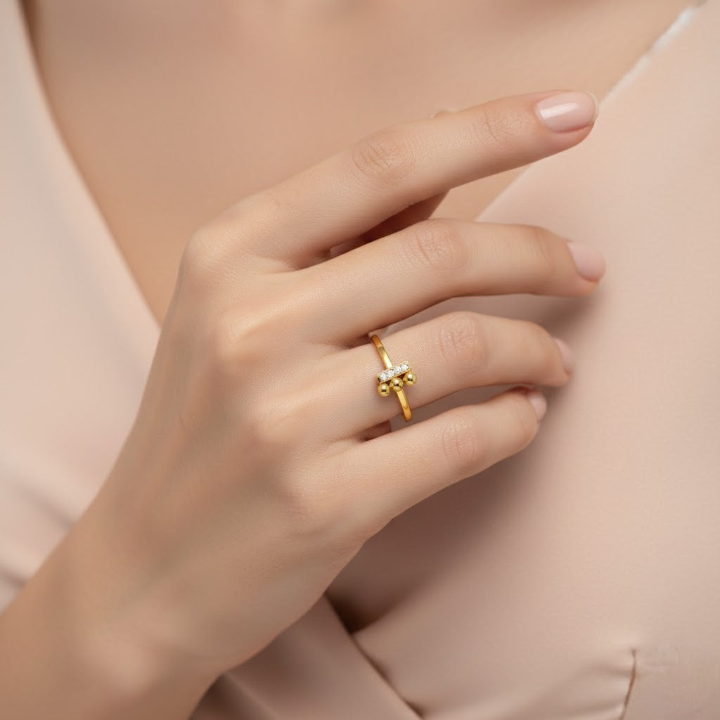 Triple Bead Diamond Gold Ring