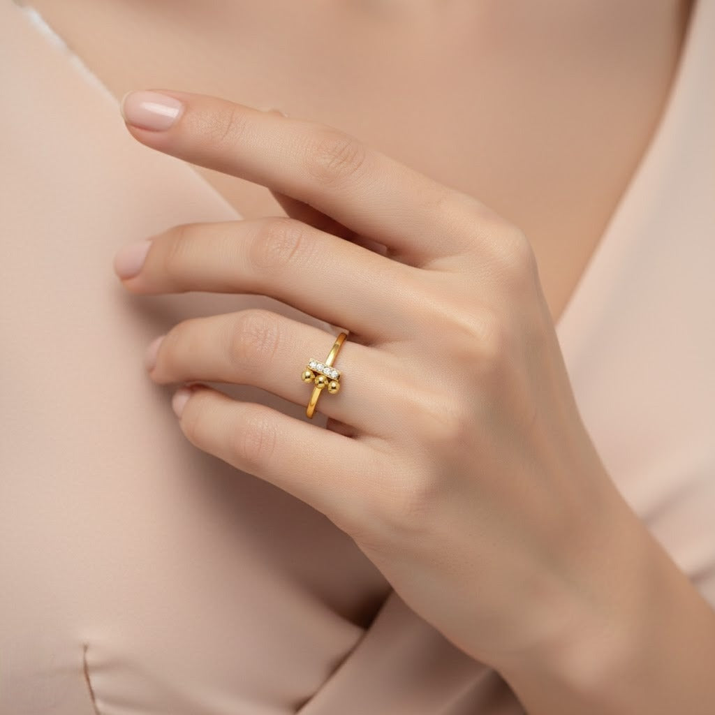 Triple Bead Diamond Gold Ring