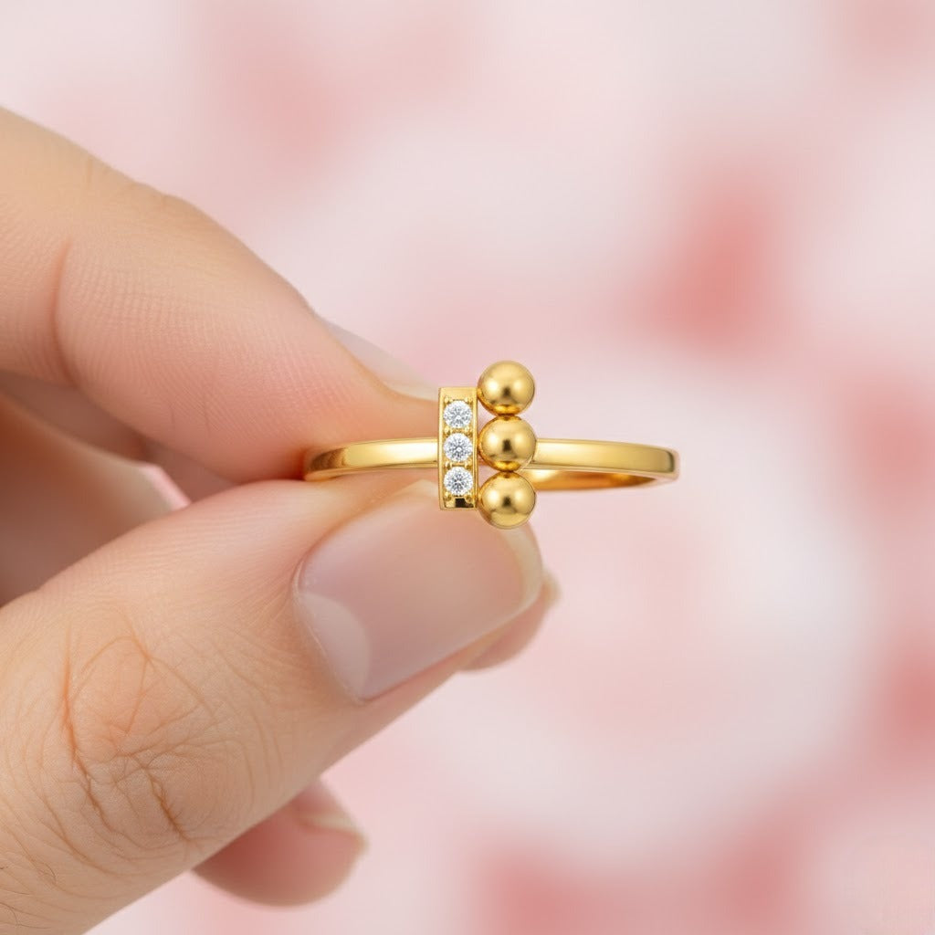Triple Bead Diamond Gold Ring
