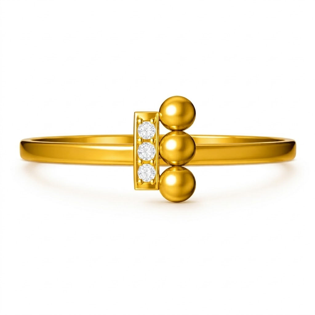 Triple Bead Diamond Gold Ring