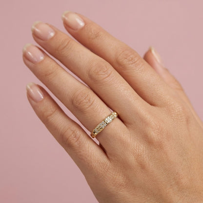 Triple Row Diamond Gold Band Ring