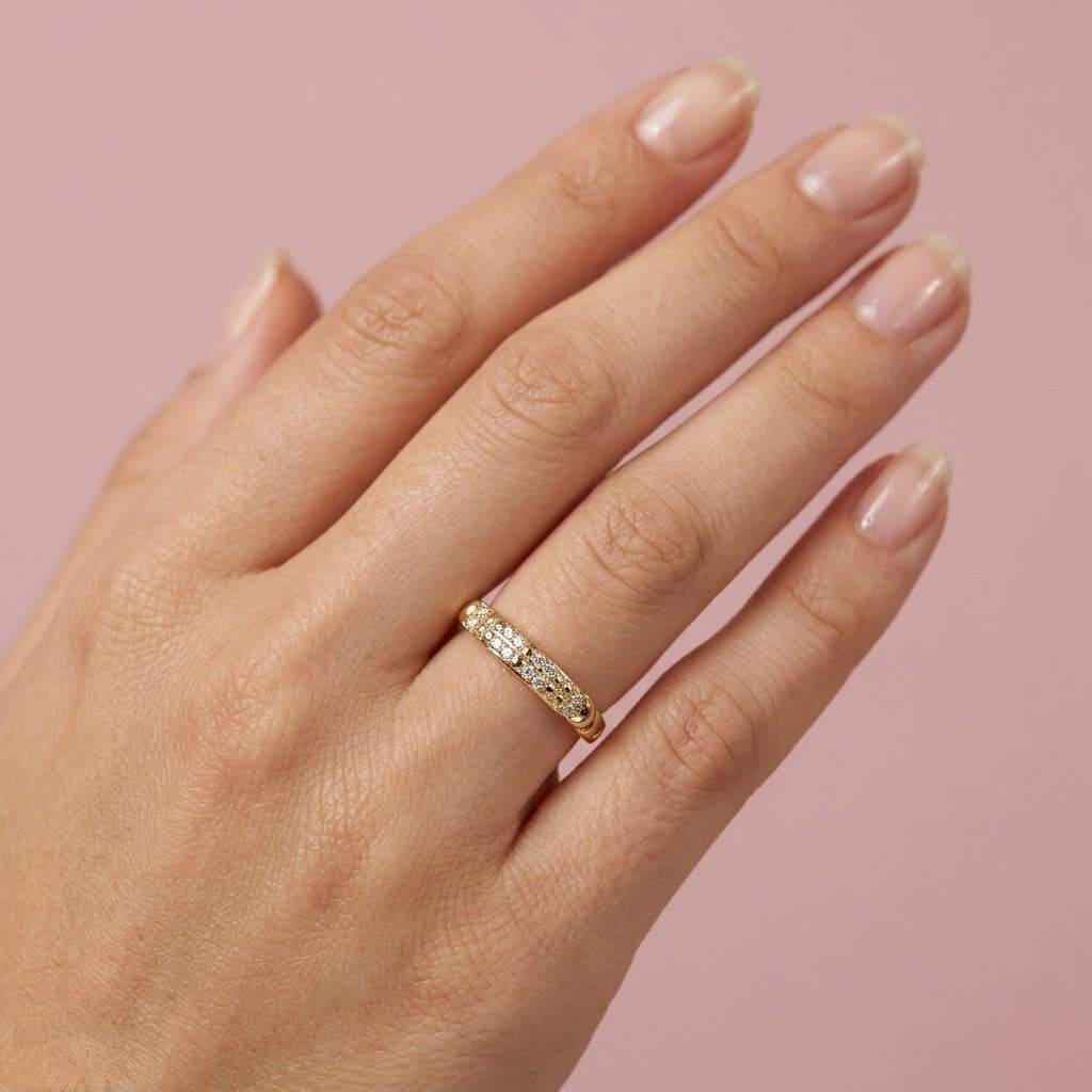 Triple Row Diamond Gold Band Ring
