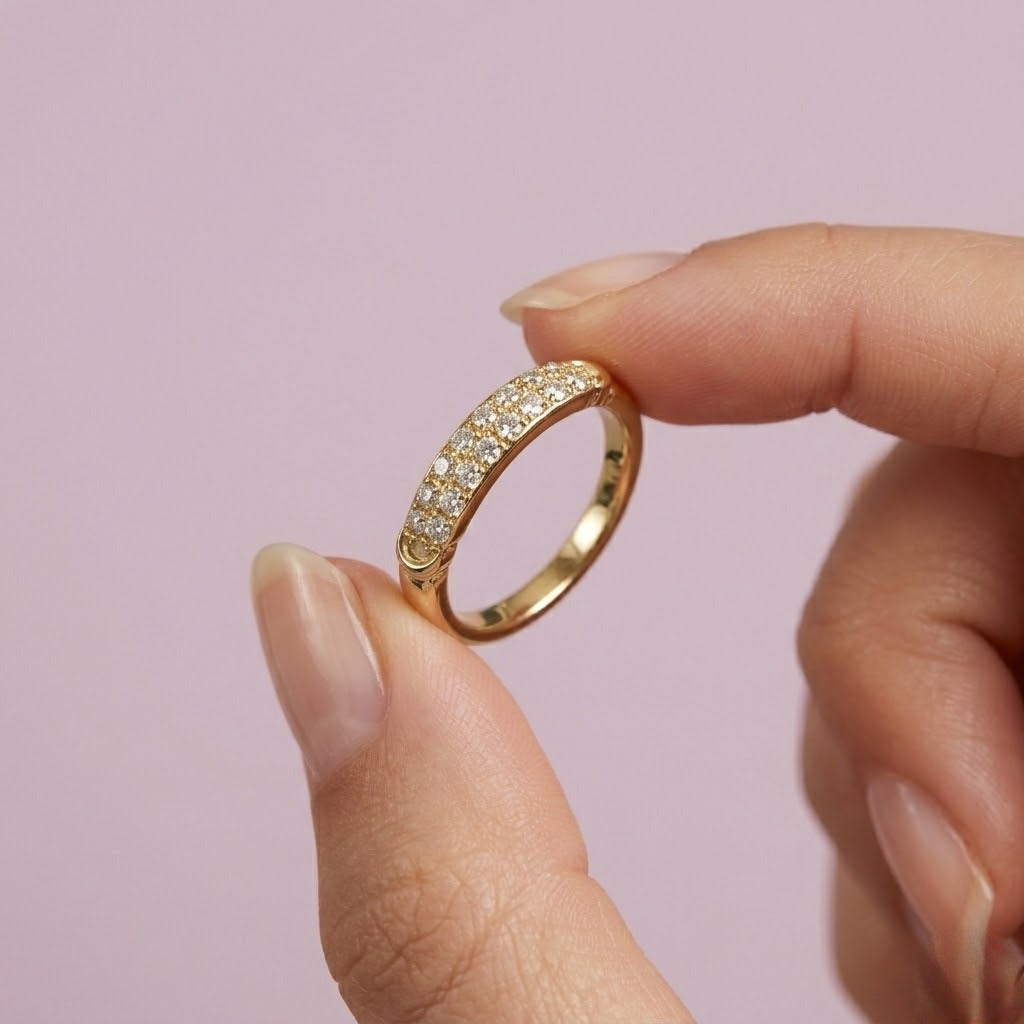 Triple Row Diamond Gold Band Ring