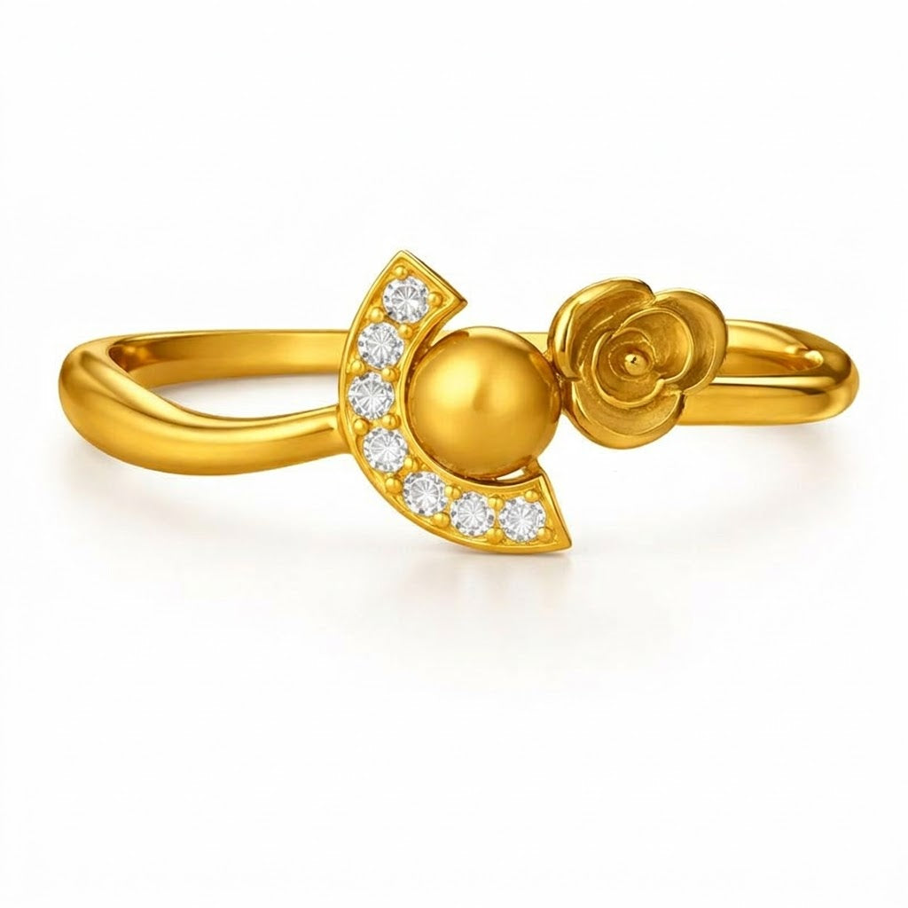 Moon & Rose Diamond Gold Ring