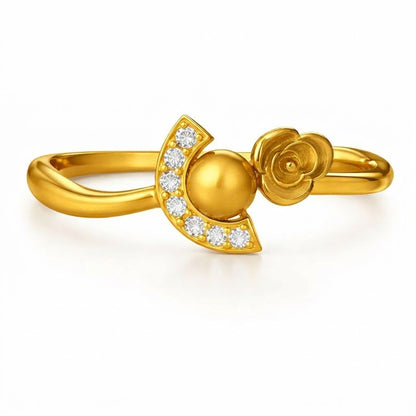 Moon & Rose Diamond Gold Ring