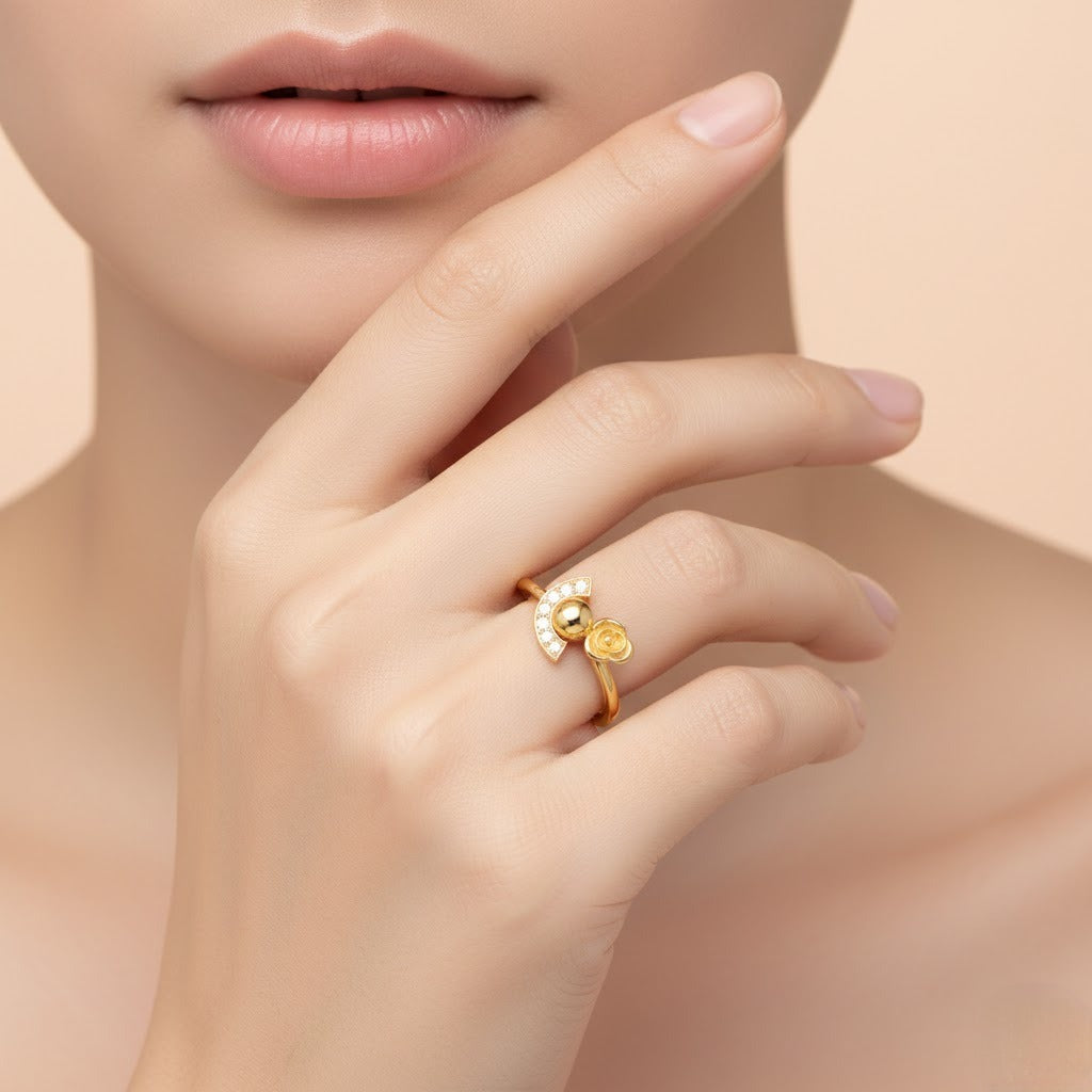 Moon & Rose Diamond Gold Ring