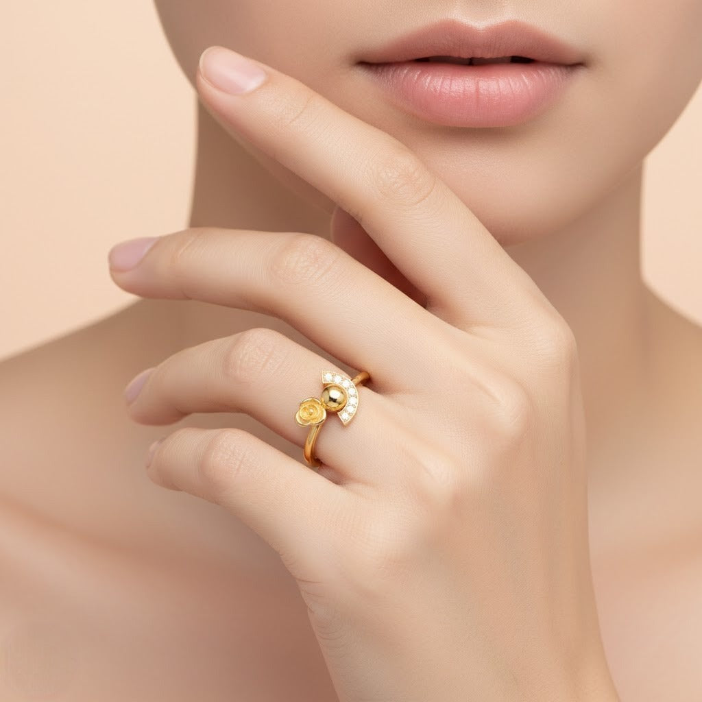 Moon & Rose Diamond Gold Ring