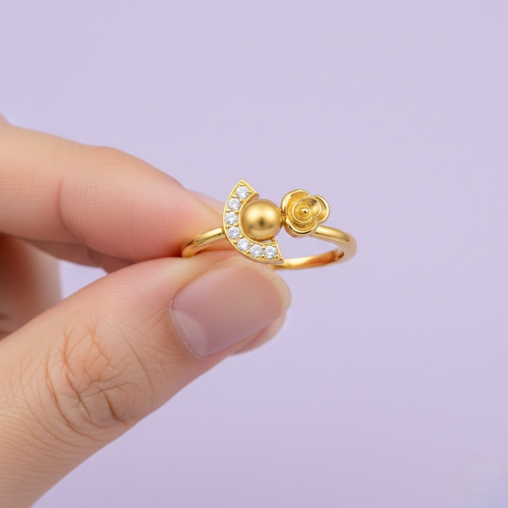 Moon & Rose Diamond Gold Ring