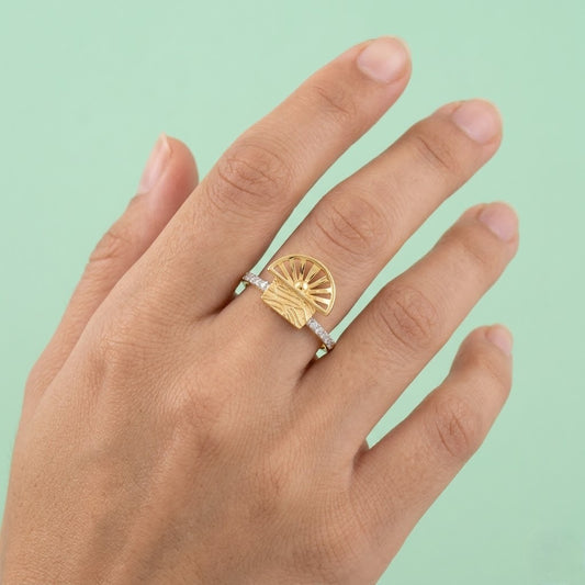 Rising Sun Diamond Gold Ring