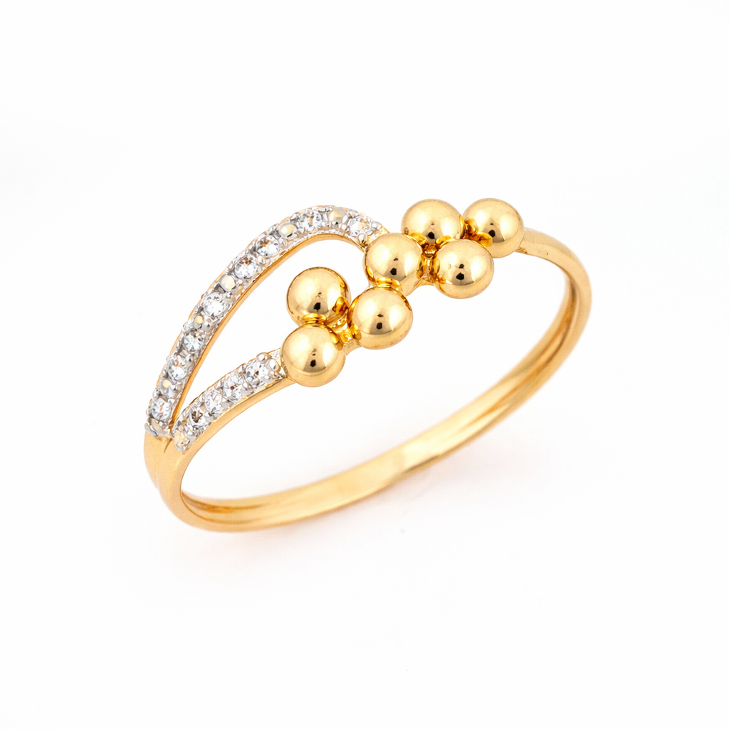 Elegant Beaded Curve Accent Diamond Gold Ring