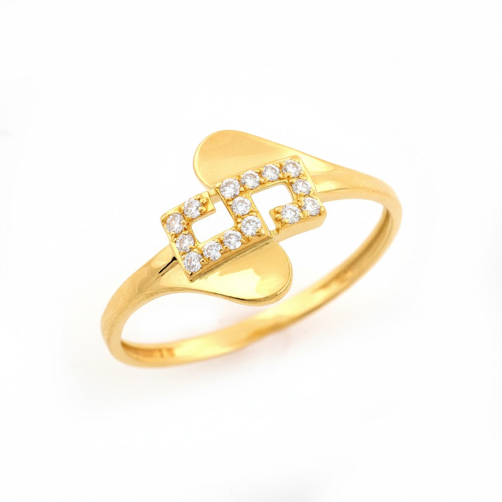 Modern Abstract Square Accent Diamond Gold Ring