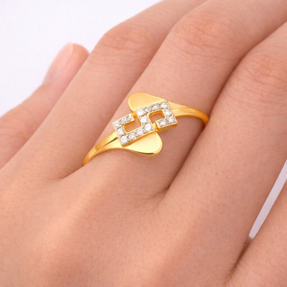 Modern Abstract Square Accent Diamond Gold Ring