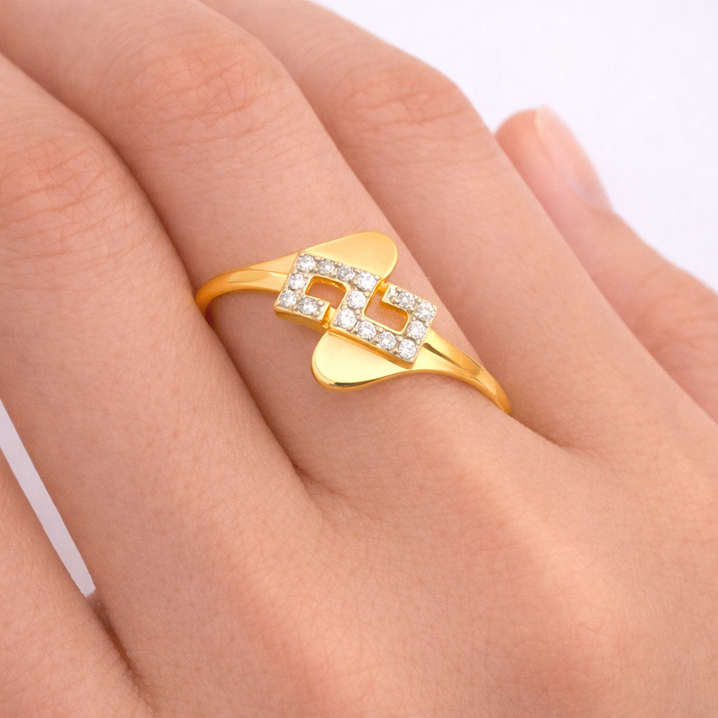 Modern Abstract Square Accent Diamond Gold Ring