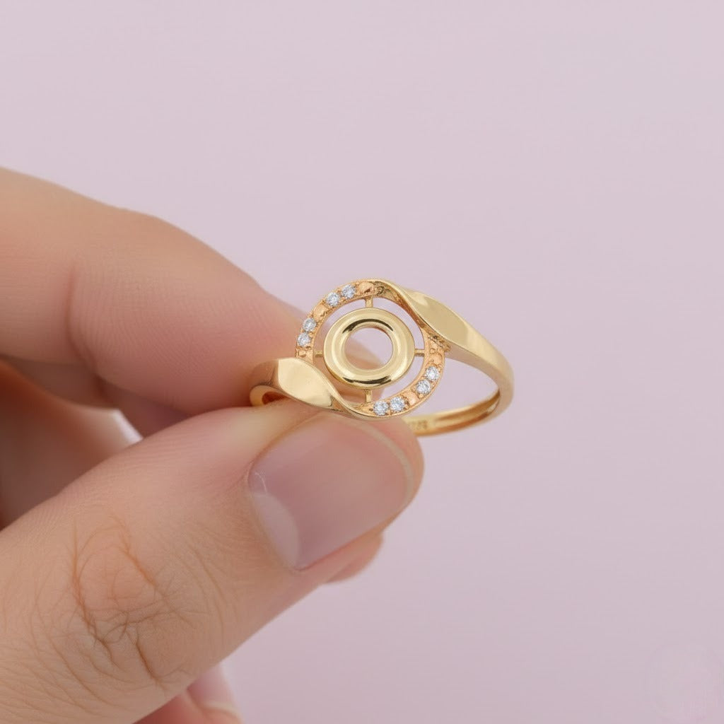 Modern Oval Halo Flow Design Diamond Gold Ring