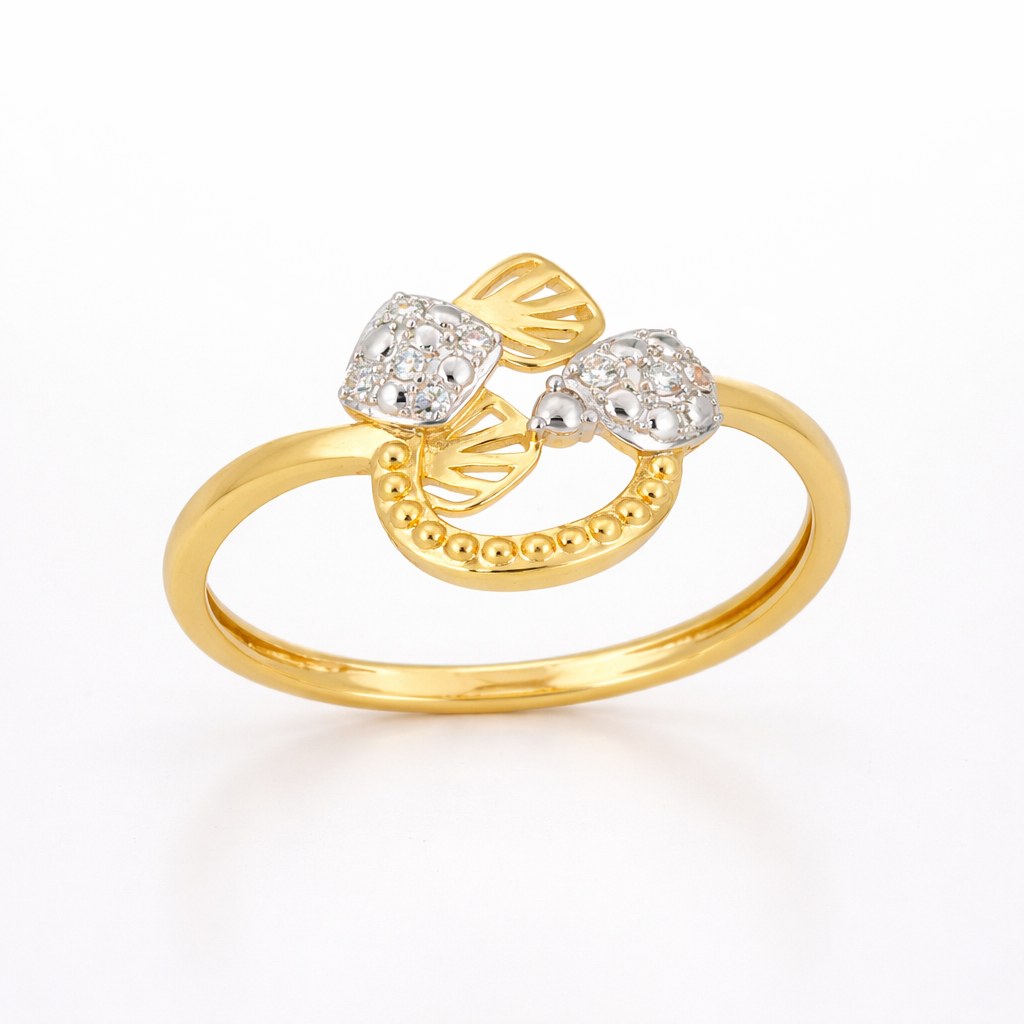 Artistic Twin Floral Loop Design Diamond Gold Ring