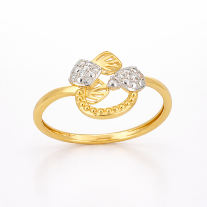 Artistic Twin Floral Loop Design Diamond Gold Ring
