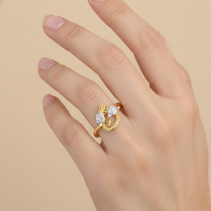Artistic Twin Floral Loop Design Diamond Gold Ring