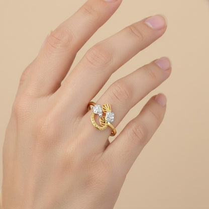 Artistic Twin Floral Loop Design Diamond Gold Ring
