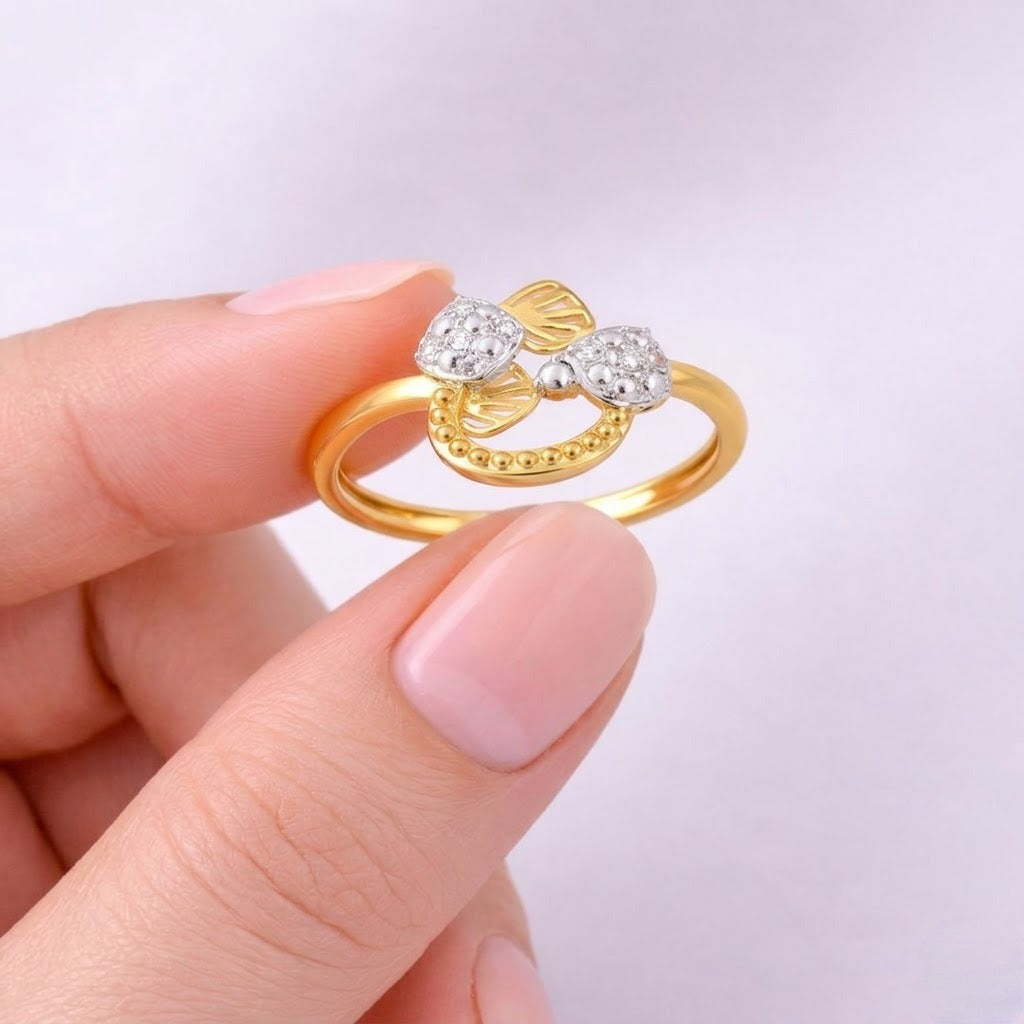 Artistic Twin Floral Loop Design Diamond Gold Ring