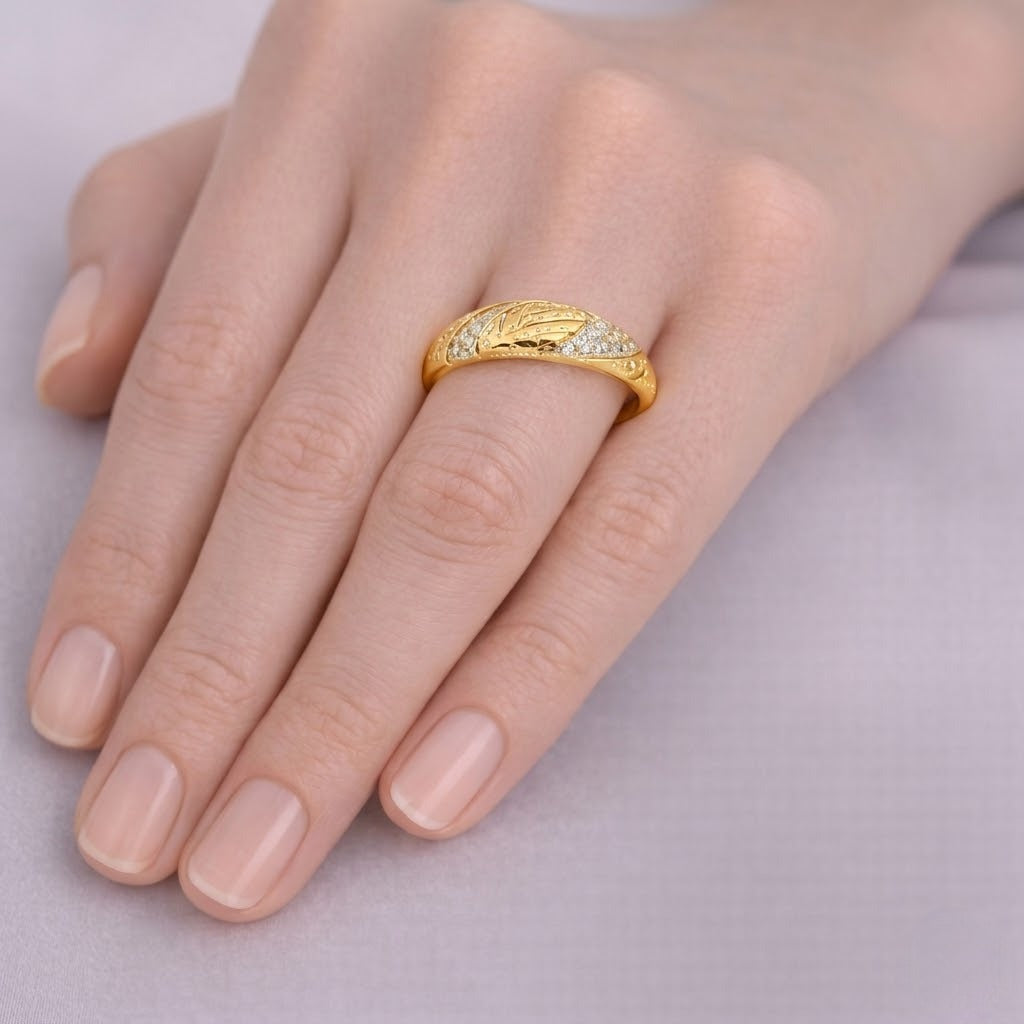 Elegant Curved Dual Sparkle Diamond Gold Ring