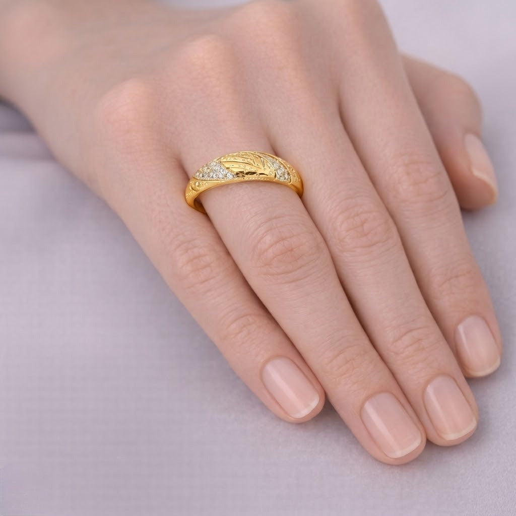 Elegant Curved Dual Sparkle Diamond Gold Ring